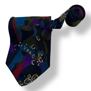 Fratelli Moda Handmade Pure Silk Tie Blue Purple Red Horse & Lady Design Classic